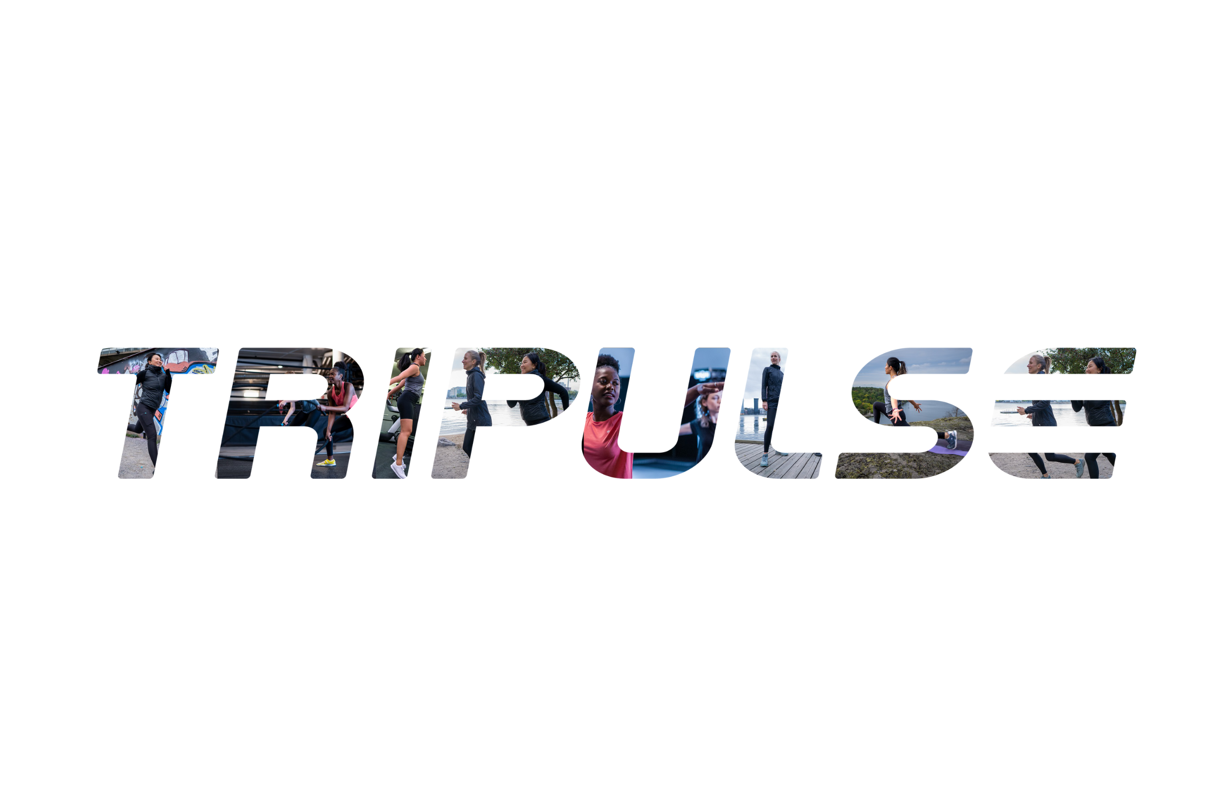 Tripulse logo filled with a collage of activewear photos.